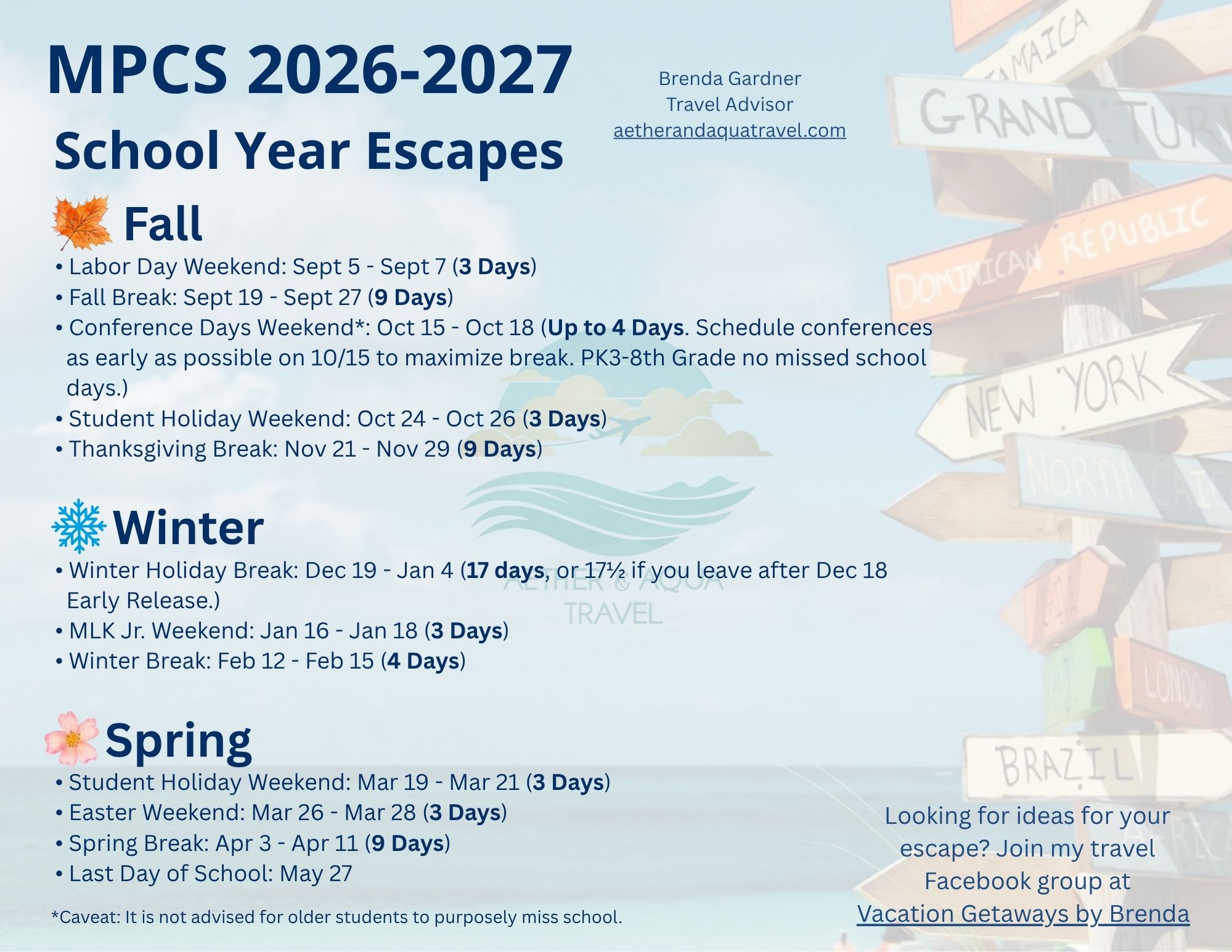 Mount Paran Christian School 2026-2027 School Getaways