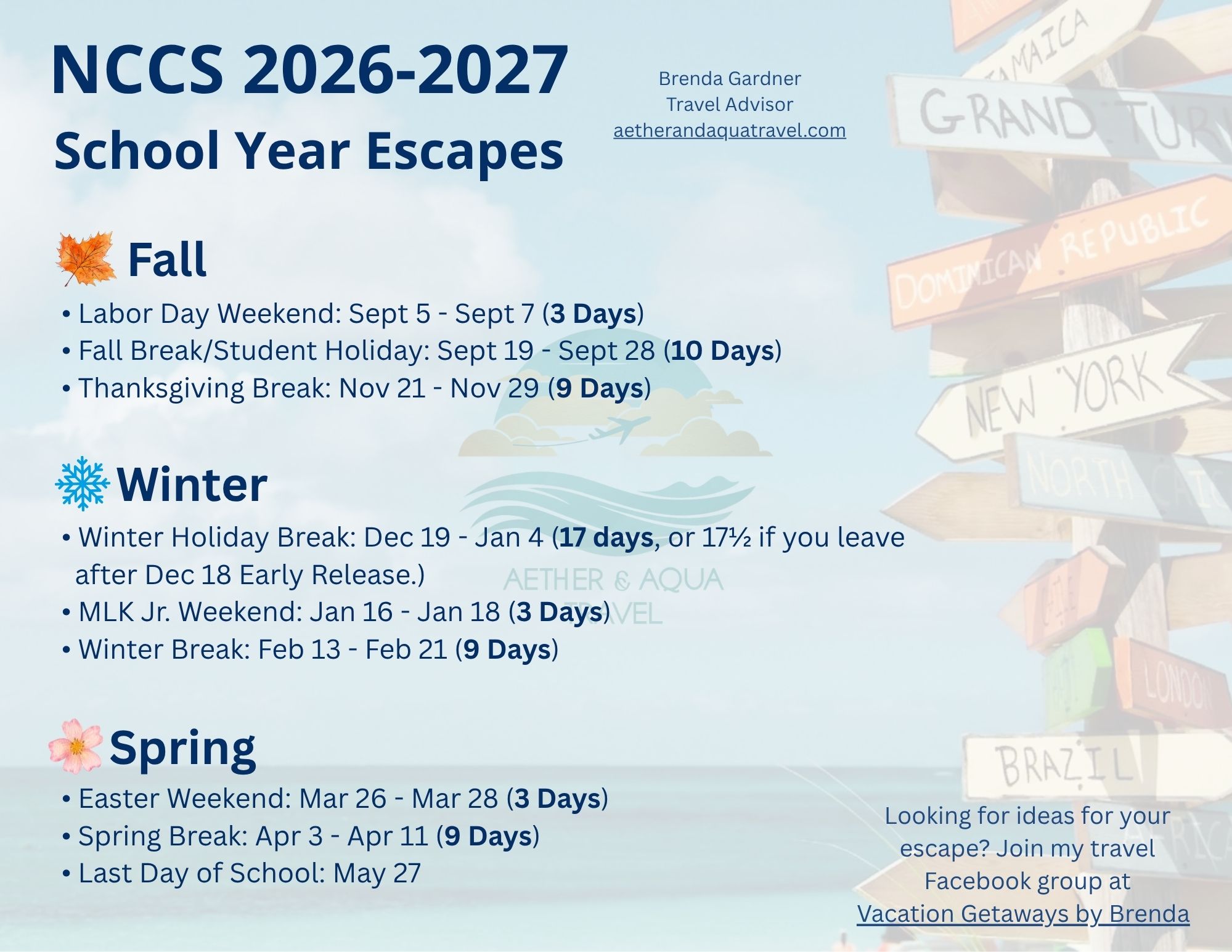 North Cobb Christian School 2026-2027 School Getaways