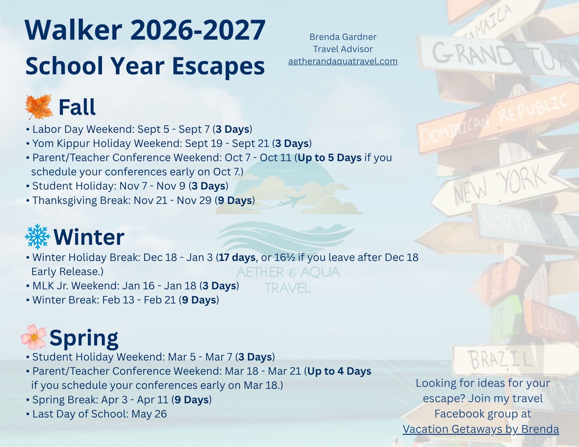 The Walker School 2026-2027 School Getaways
